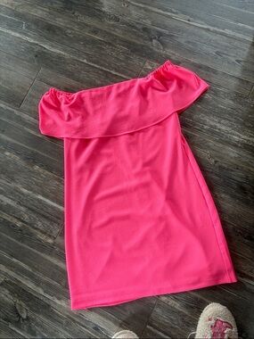 Charles Henry Neon Pink Off- Shoulder Dress size large